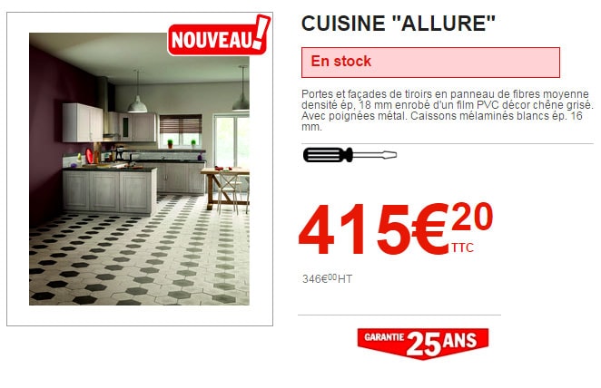 Tarif d'une cuisine Brico Dépôt Allure