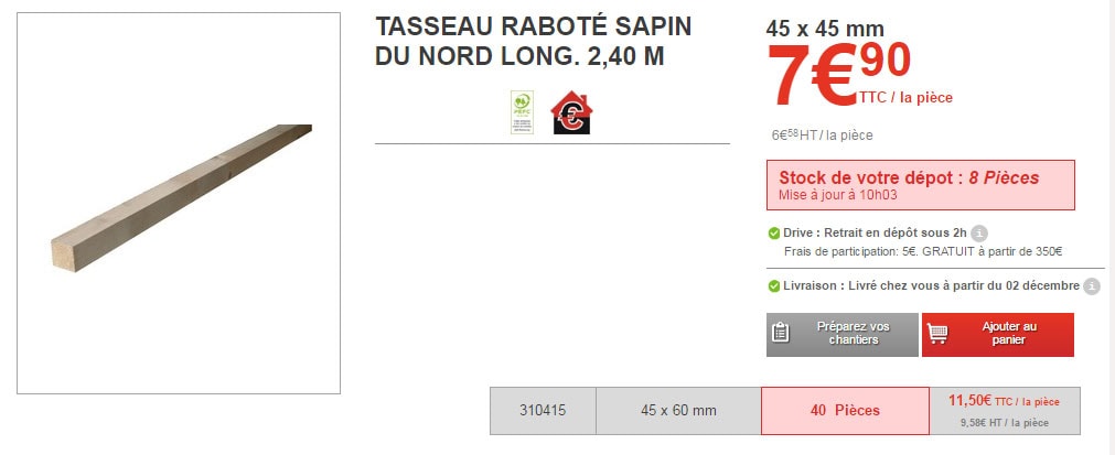 Tasseaux bois 