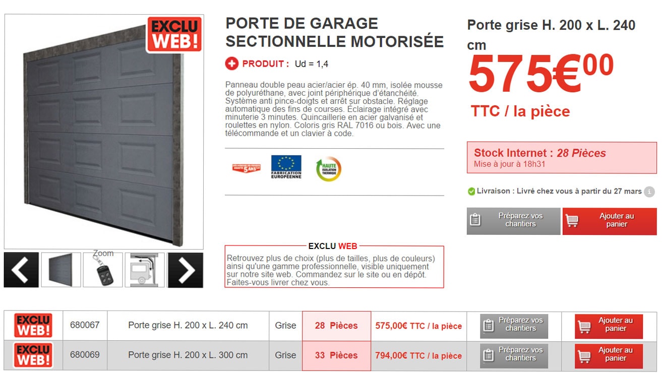 porte de garage de 3m de large