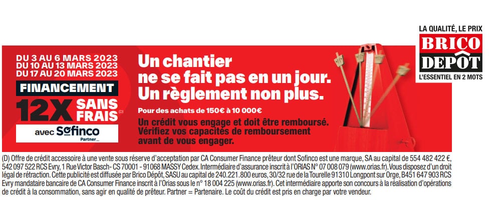 Paiement en plusieurs fois sans frais brico dépôt