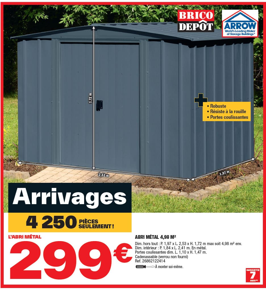 Promo Abri De Jardin Métal 4,98 M2 chez Brico Dépôt