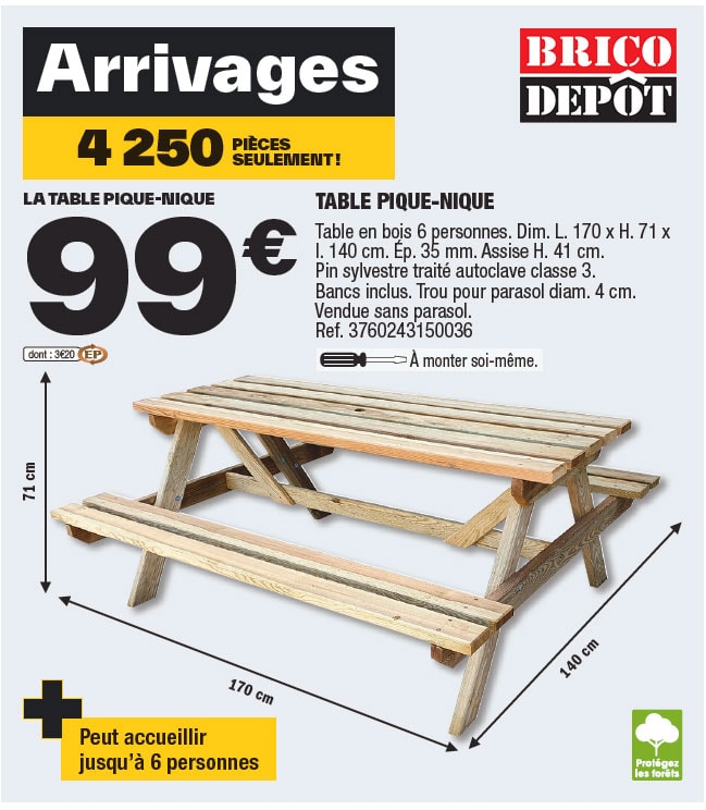 table de jardin en bois brico dépôt