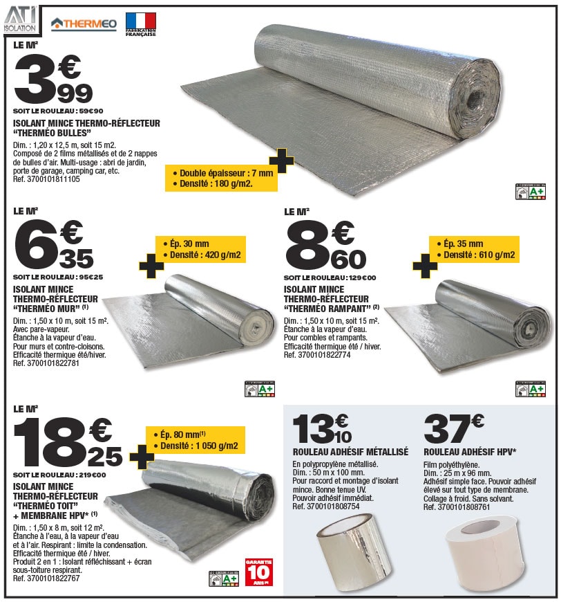 isolants minces thermo réflecteurs