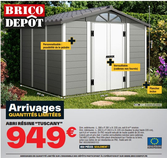 abri de jardin pvc brico dépôt dans le catalogue des arrivages du 18 août