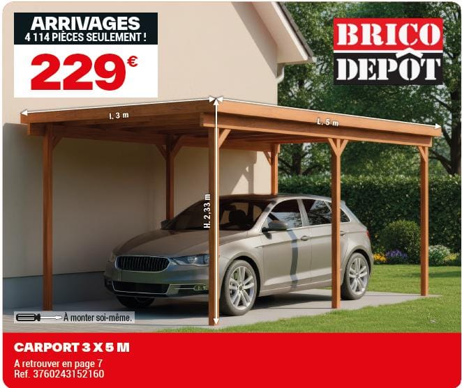 arrivage de carport bois dans le brico dépôt catalogue d'avril 2026