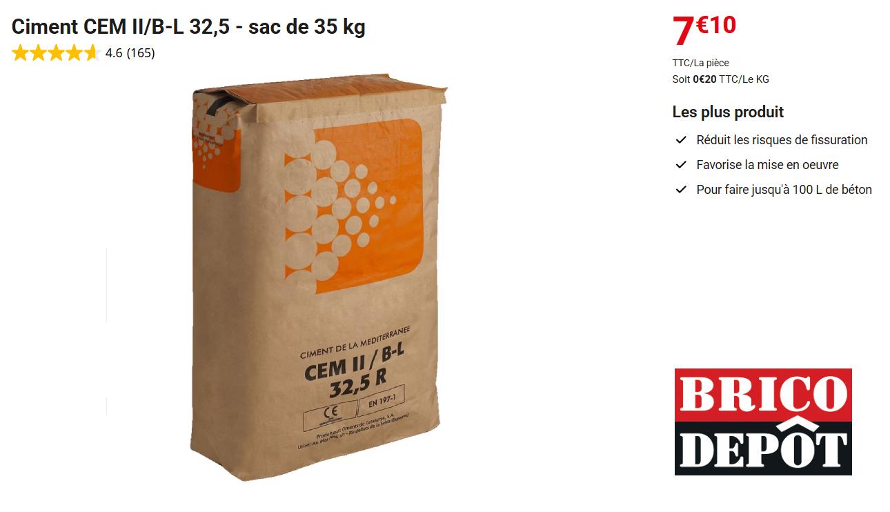 prix du ciment premier prix brico dépôt