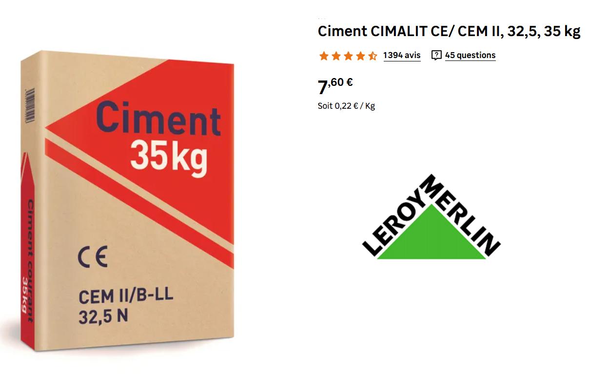Prix du ciment Leroy Merlin