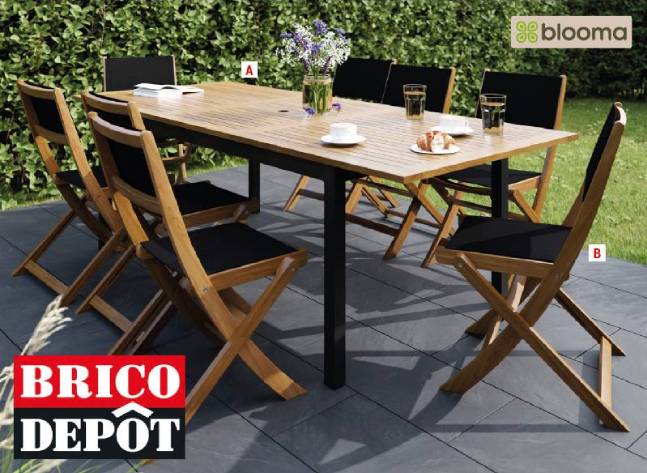 le salon de jardin en bois proposé dans le catalogue des arrivages brico dépôt du 29 mai 2026